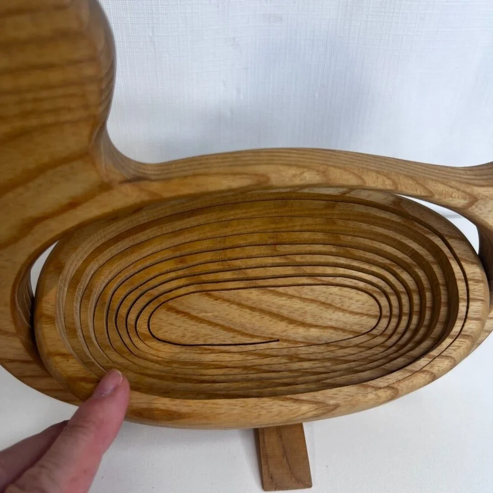 Duck Handcrafted Collapsible Wooden Basket Bread Fruit Bowl Decor Farmhouse
